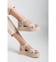 Dadwolf Sade Düz Platform Dolgu Taban Sandalet (Bej-Bej)