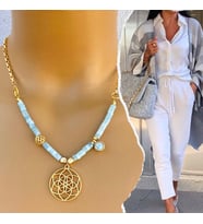 Manna by Banu, AQUA Kolye, Doğal Taş, Aquamarine, Altın Kaplama, El Yapımı, Kadın Gerdanlık