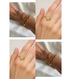 2'Lİ Set - Dörtlü Kombin Bileklik, Altın Renk Oval Motif Zirkon Yüzük SNJ-SET1005