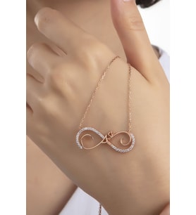 Kadın Orjinal 925 Ayar Gümüş Zirkon Taşlı Sonsuzluk Aşk Model Kolye (Rose)