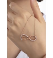 Kadın Orjinal 925 Ayar Gümüş Zirkon Taşlı Sonsuzluk Aşk Model Kolye (Rose)