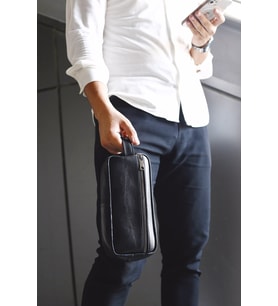 Erkek Siyah Hakiki Deri Seyahat Kozmetik Portföy Clutch El Çanta