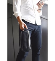 Erkek Siyah Hakiki Deri Seyahat Kozmetik Portföy Clutch El Çanta