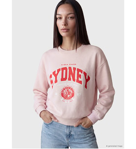 LC WAIKIKI Pembe Sydney Baskılı Oversize Kadın Kalın Sweatshirt