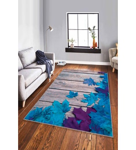 Mavi Çınar 3D Kaymaz Tabanlı Makinede Yıkanabilir Halı CNR04 - 100 x 160 cm