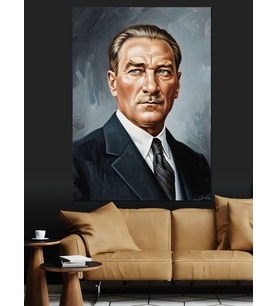 Atatürk Siyah Beyaz Portre Dekoratif Kanvas - Mdf Ahşap Tablo