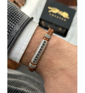 Cheetah Quality Zirkon Taş İşlemeli Hakiki Deri Erkek Bileklik