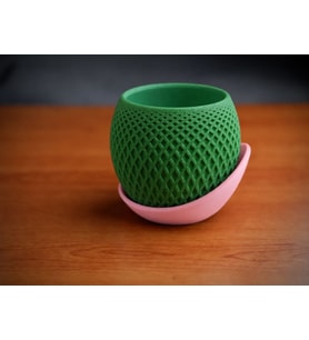 3D Baskı Küre Saksı - Kafes Dokulu İki Parçalı Dekoratif Saksı - Yeşil-Pembe