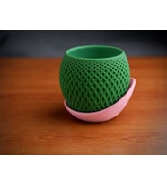 3D Baskı Küre Saksı - Kafes Dokulu İki Parçalı Dekoratif Saksı - Yeşil-Pembe