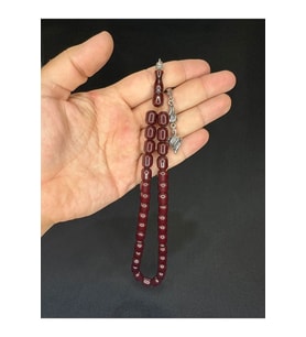 ÇUBUK KEHRİBAR TESBİH KOYU KAHVERENGİ RENK KAPSÜL KESİM 11MMX9MM T-624 (Çok Renkli)