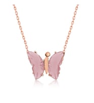 Pembe Kelebek Model Rose Gold Kaplama Zirkon Taşlı Gümüş Kolye
