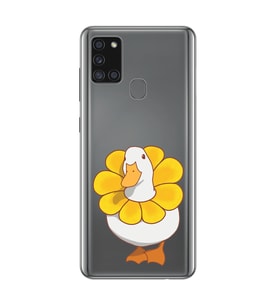 Samsung Galaxy A21S Uyumlu Tatlı Ördek Desenli Şeffaf Telefon Kılıfı