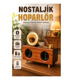 Nostaljik Gramofon Hoparlör – Bluetooth, FM Radyo, USB ve SD Kart Destekli