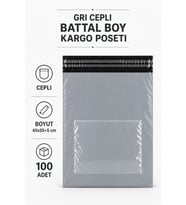 Northcity Gri Cepli Battal Kargo Poşeti 45x55+5 Cm 100 Adet – Suya Dayanıklı Faturalı Kargo Poşeti