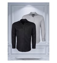 Todth 2'li Paket Kolay Ütülenebilen Dört Mevsim Modern Fit Yumuşak Dokulu Siyah Ve Gri Düz Gömlek