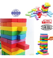 Ahşap Jenga 54 Parça Denge ve Beceri Oyunu Renkli Jenga Ahşap Renkli Denge Blokları Yerli Üretim