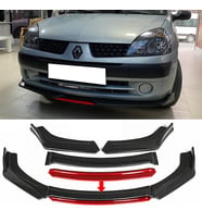 Renault Clio Symbol Kırmızı Renkli Şeritli Dilli Ön Lip 4 Prç Parlak Siyah ABS