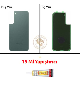 Samsung Galaxy S22 Plus Yeşil Renk Arka Kapak + B7000 Yapıştırıcı Arka Cam Batarya Kapağı Pil Kapağı Lazer Kesim Back Cover Galaxy S22 Plus Uyumlu