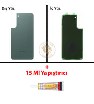 Samsung Galaxy S22 Plus Yeşil Renk Arka Kapak + B7000 Yapıştırıcı Arka Cam Batarya Kapağı Pil Kapağı Lazer Kesim Back Cover Galaxy S22 Plus Uyumlu
