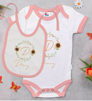 BK Kids Kişiye Özel Harfli İsimli Pembe Bebek Body Zıbın ve Mama Önlüğü Hediye Seti-3