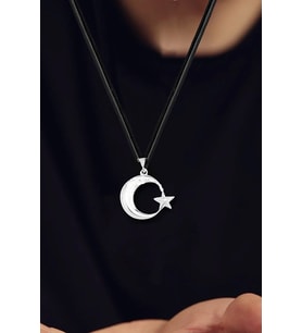 Küçük Ay Yıldız Model Gümüş Erkek Kolye