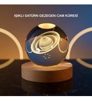 3d Satürn Gravürlü Kristal Küre Dekoratif Led Işıklı Gece Lambası