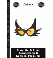 Siyah Renk Bıyık Tasarımlı Kedi Gözlüğü 19x11 cm Şenlik Eşyası Komik Obje Maskeli Balo