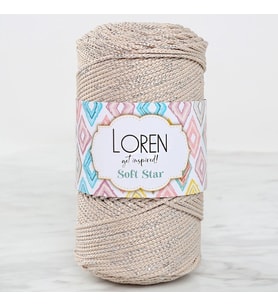 Loren Soft Star Makrome İpi Gümüş Simli Bej RM101