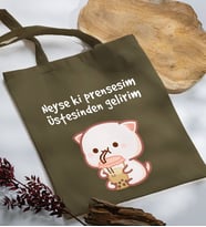 BK Gift Neyse Ki Prensesim Tasarımlı Haki Kumaş Bez Çanta, Baskılı Omuz Çantası, Alışveriş Çantası, Arkadaşa Hediye-1