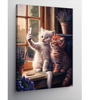 Kanvas Tablo Selfie Çekilen Kediler