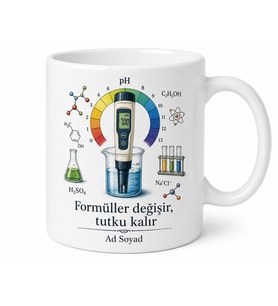 İsimli pH Metre Desenli Kimyager Kupası Baskılı Kupa Bardak Hediye