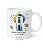 İsimli pH Metre Desenli Kimyager Kupası Baskılı Kupa Bardak Hediye