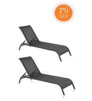 Omnipazar SY-2532 Brezza Fileli Alüminyum Lüks Şezlong Antrasit 2'li Set