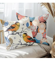 eJOYA Kuş Tasarımlı 2'li Yastık İçi Ve Kırlent Kılıfı 45cm 113583
