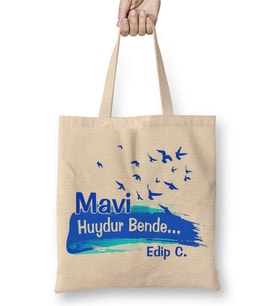 Mavi Huydur Bende Edip C. Bez Çanta Uzun Saplı