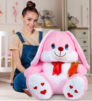 HARİKA 100 cm Elinde Havuç Tutan Tavşan (Pembe)