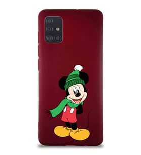Samsung Galaxy A51 Soft Premier Kapak Mickey Mouse-G Tasarımlı Silikon Kılıf - Mürdüm (Şeffaf)