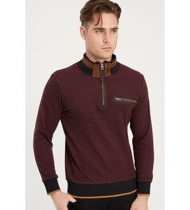 1039 DEWBERRY ERKEK SWEATSHIRT-SİYAH-BORDO