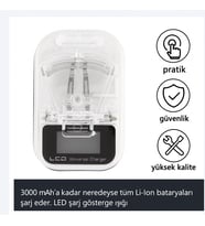 LED Ekranlı Evrensel Li-Ion Batarya Şarj Cihazı + USB Girişli (Çok Renkli-Renksız)