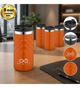 Logonuza Özel 5 Adet 5340 Çelik Kupa 300 ml Termos Özellikli Kurumsal Mug