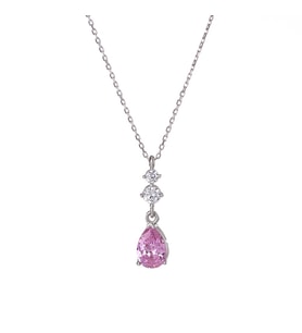 Pembe Damla Model Zirkon Taşlı 925 Ayar Gümüş Kadın Kolye