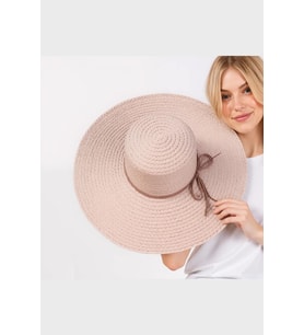 Premium Rafya Oversize Pembe Geniş Hasır Plaj Şapkası