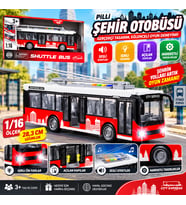 Pilli Şehir Otobüsü 1/16 Ölçek Sesli Işıklı Açılan Kapılı Gerçekçi Oyuncak Otobüs 28,3 cm