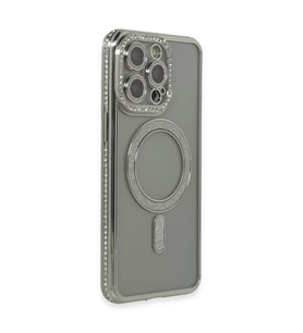 İphone 15 Pro Kılıf Joke Simli Magneticsafe Kılıf - Gri