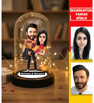 KİŞİYE ÖZEL ÇİFT, SEVGİLİ SARI KIRMIZI TARAFTAR TASARIMLI IŞIKLI KARİKATÜR FANUS BİBLO FN6