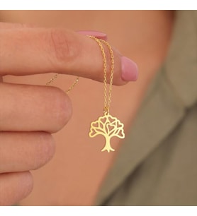 Kişiye Özel 925 Ayar Gümüş Şık Kalpli Ağaç Model Kolye (Gold)