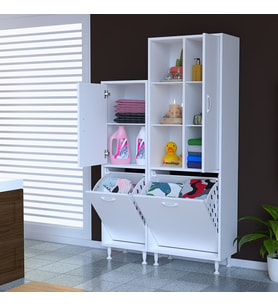 Modilayn FORBEST İNCİ Çok Amaçlı Dolap Çamaşır Sepetli Dolap 3 Kapaklı Banyo Dolabı Mutfak Dolabı
