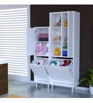 Modilayn FORBEST İNCİ Çok Amaçlı Dolap Çamaşır Sepetli Dolap 3 Kapaklı Banyo Dolabı Mutfak Dolabı