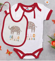 BK Kids Hello Little One Tasarımlı Kırmızı Bebek Body Zıbın ve Mama Önlüğü Hediye Seti-1