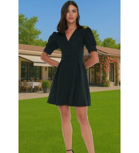 Kadın Mini Elbise Belden Açılan Pili Detaylı Polyester Yazlık Rahat Ve Şık Profesyonel Görünüm (Siyah)